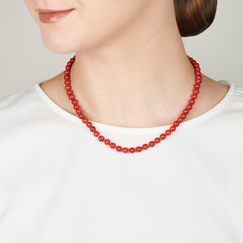 Бусы коралл красный Индонезия 6&nbsp;мм 45&nbsp;см (+5&nbsp;см) (биж. сплав)