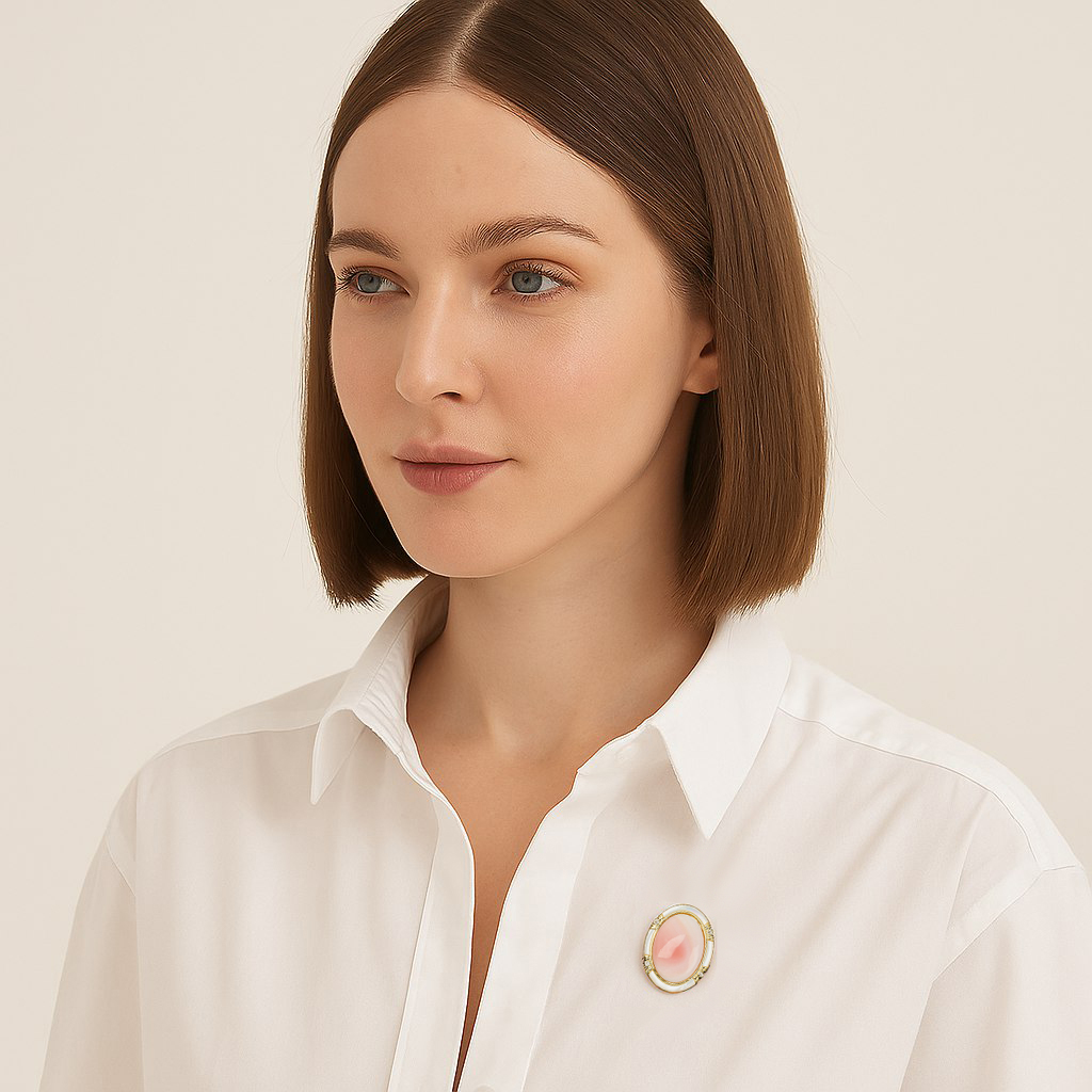 Брошь перламутр розовый Индонезия (биж. сплав позолота) (кулон)