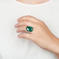 Кольцо малахит Конго (серебро 925 пр. родир. бел.) размер 17,5