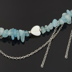 Бусы микс аквамарин, жемчуг, перламутр (сталь хир.) (колье) 46 см (+7 см)