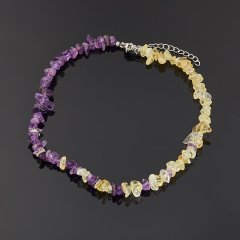 Чокер микс аметист, цитрин 39 см (+7 см) (сталь хир.)