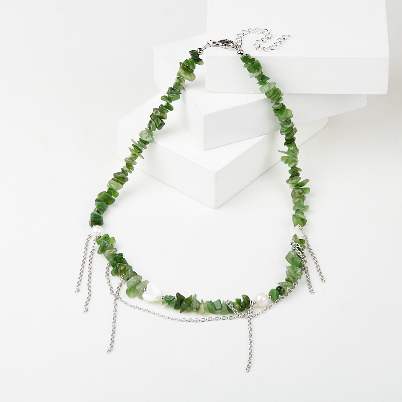 Бусы микс жемчуг, нефрит, перламутр (сталь хир.) (колье) 46 см (+7 см)