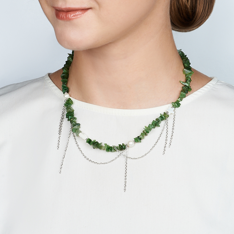 Бусы микс жемчуг, нефрит, перламутр (сталь хир.) (колье) 46 см (+7 см)