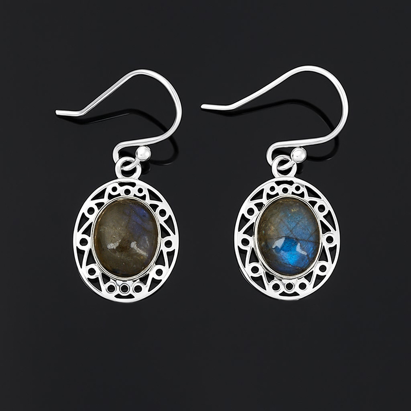 Серьги лабрадор Мадагаскар (серебро 925 пр. родир. бел.)