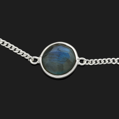 Браслет лабрадор Мадагаскар (серебро 925 пр. родир. бел.) огранка 8 мм 16 см (+3 см)