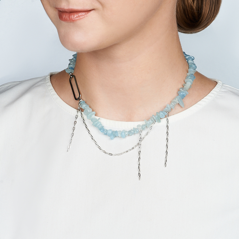 Чокер аквамарин Бразилия 40 см (+7 см) (сталь хир.)