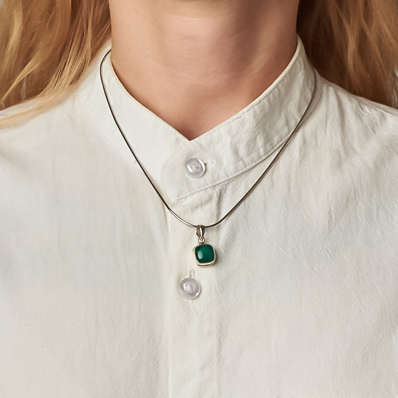 Кулон малахит Конго (серебро 925 пр. родир. бел.)