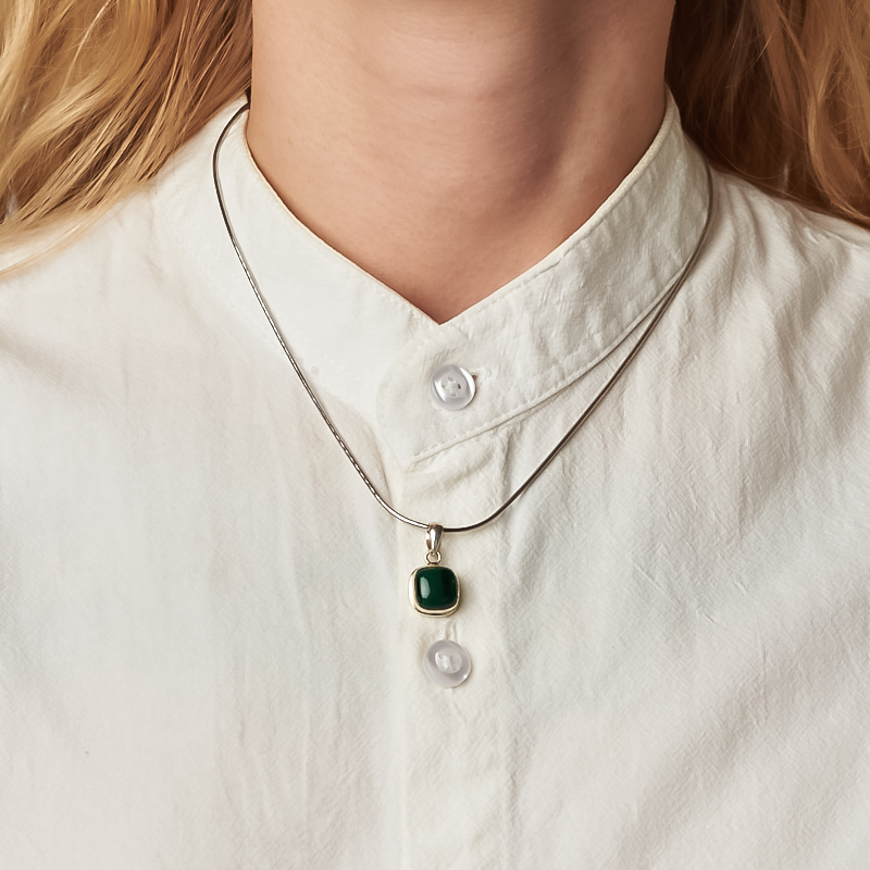 Кулон малахит Конго (серебро 925 пр. родир. бел.)