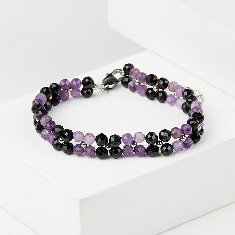 Браслет микс аметист, турмалин (сталь хир.) огранка 4 мм 17 см (+3 см)