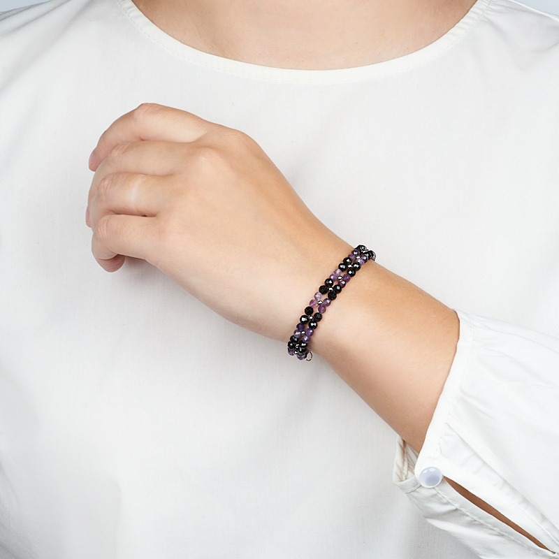 Браслет микс аметист, турмалин (сталь хир.) огранка 4 мм 17 см (+3 см)