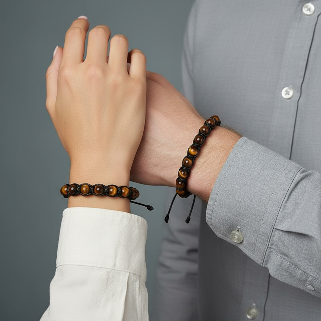 Браслет тигровый глаз ЮАР (текстиль) шамбала 8 мм 19 см (регулируемый)