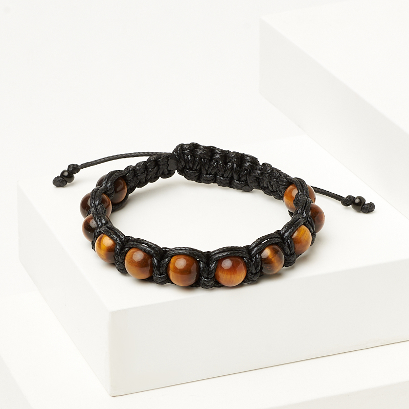 Браслет тигровый глаз ЮАР (текстиль) шамбала 8 мм 17 см (регулируемый)