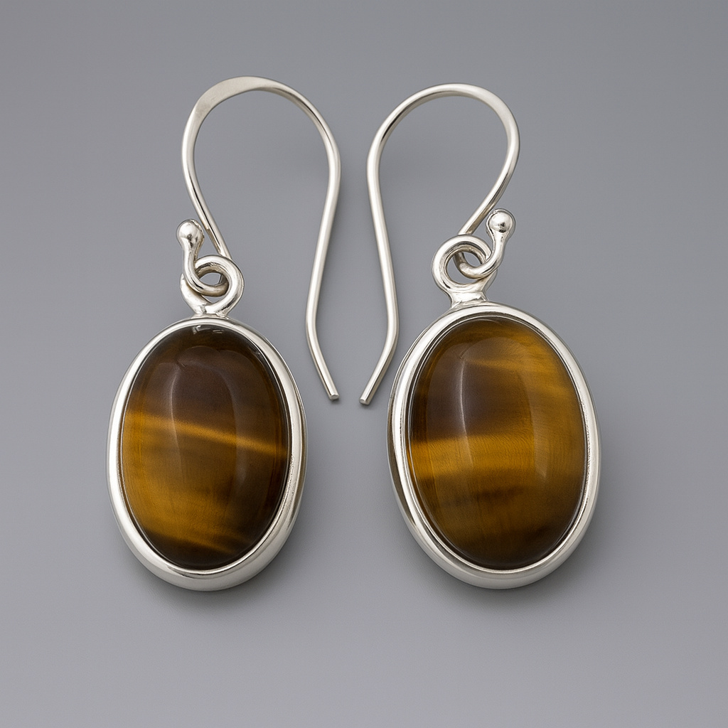 Серьги тигровый глаз ЮАР (серебро 925 пр. родир. бел.)