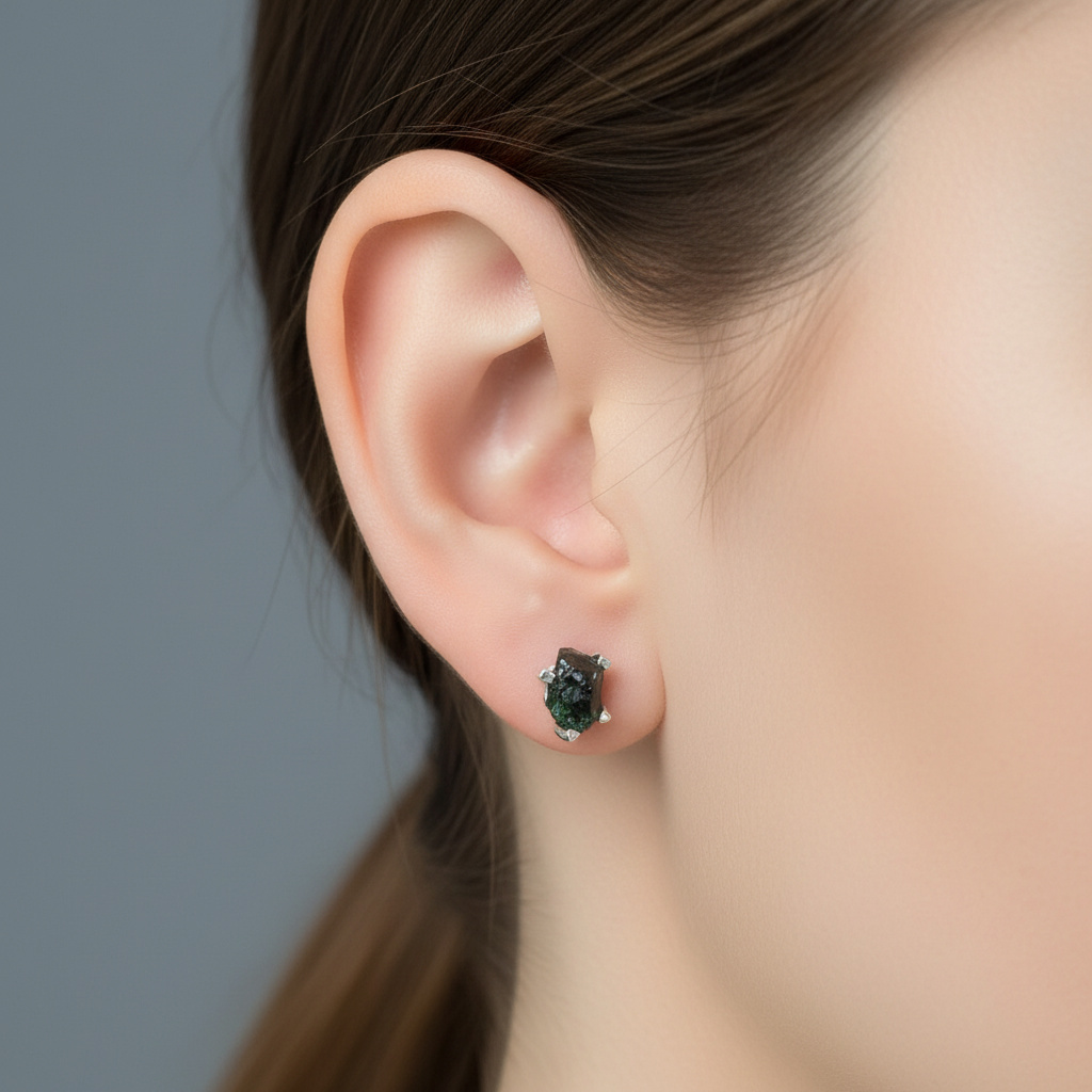 Серьги хромдиопсид Россия (серебро 925 пр. родир. бел.) пуссеты