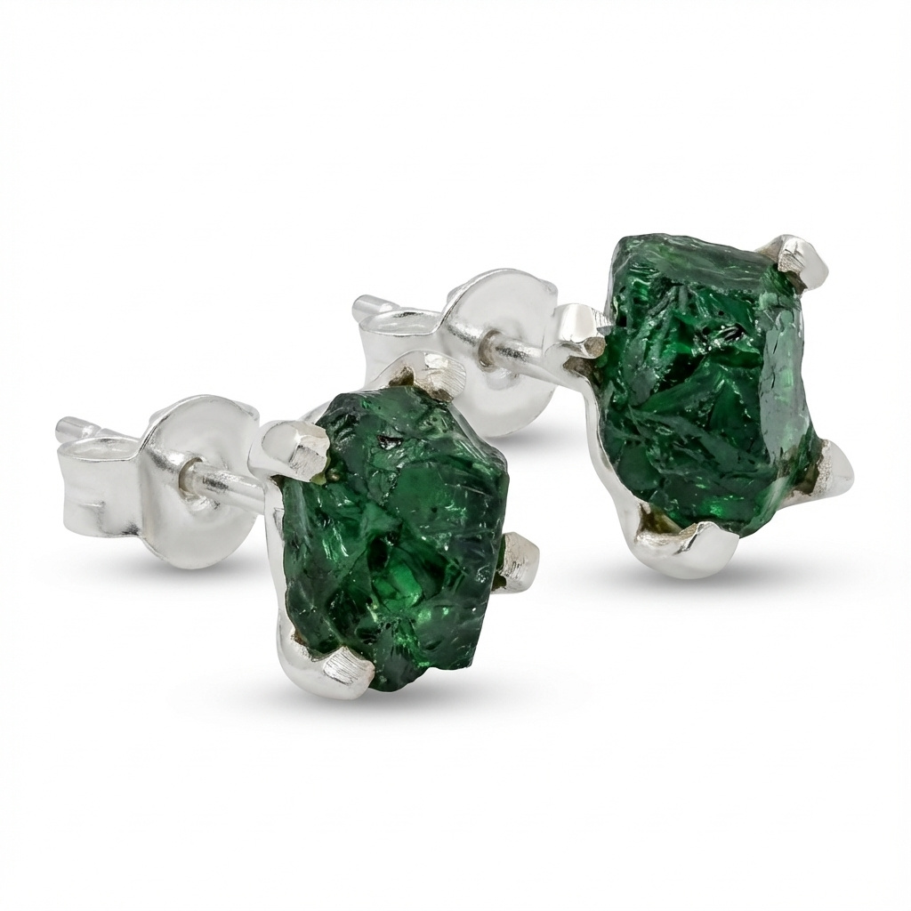 Серьги хромдиопсид Россия (серебро 925 пр. родир. бел.) пуссеты