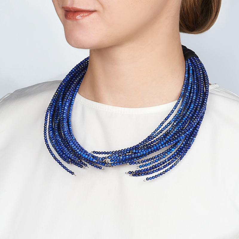 Бусы лазурит Афганистан (биж. сплав, кожа натур.) 3 мм