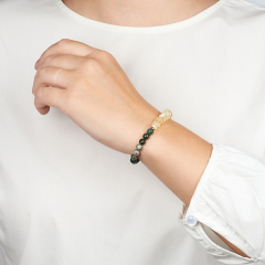 Браслет микс агат, цитрин (сталь хир. позолота) 6 мм 16 см (+3 см)