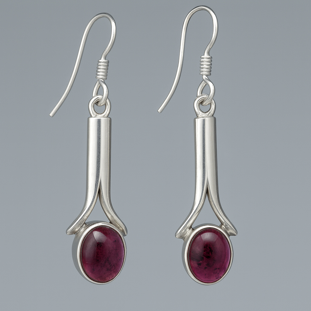 Серьги гранат родолит Индия (серебро 925 пр. родир. бел.)