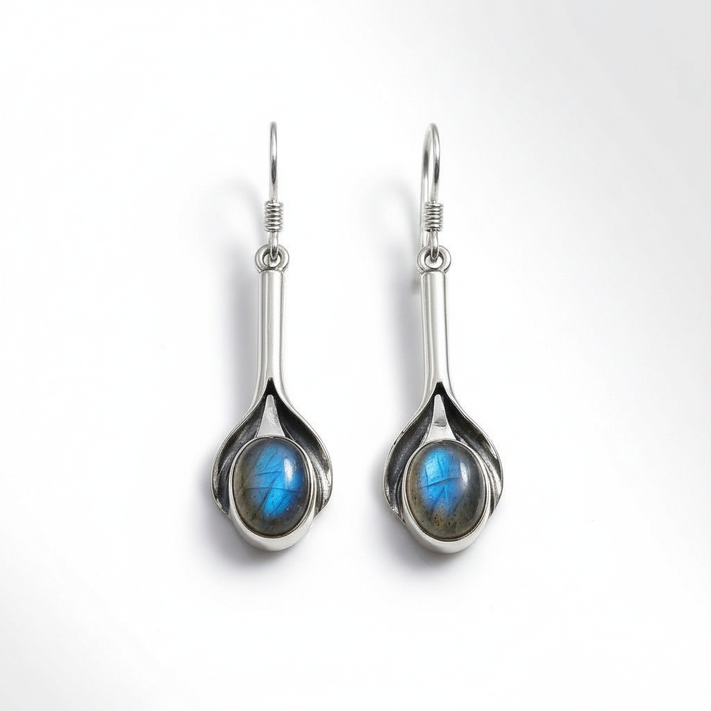 Серьги лабрадор Мадагаскар (серебро 925 пр. родир. бел.)