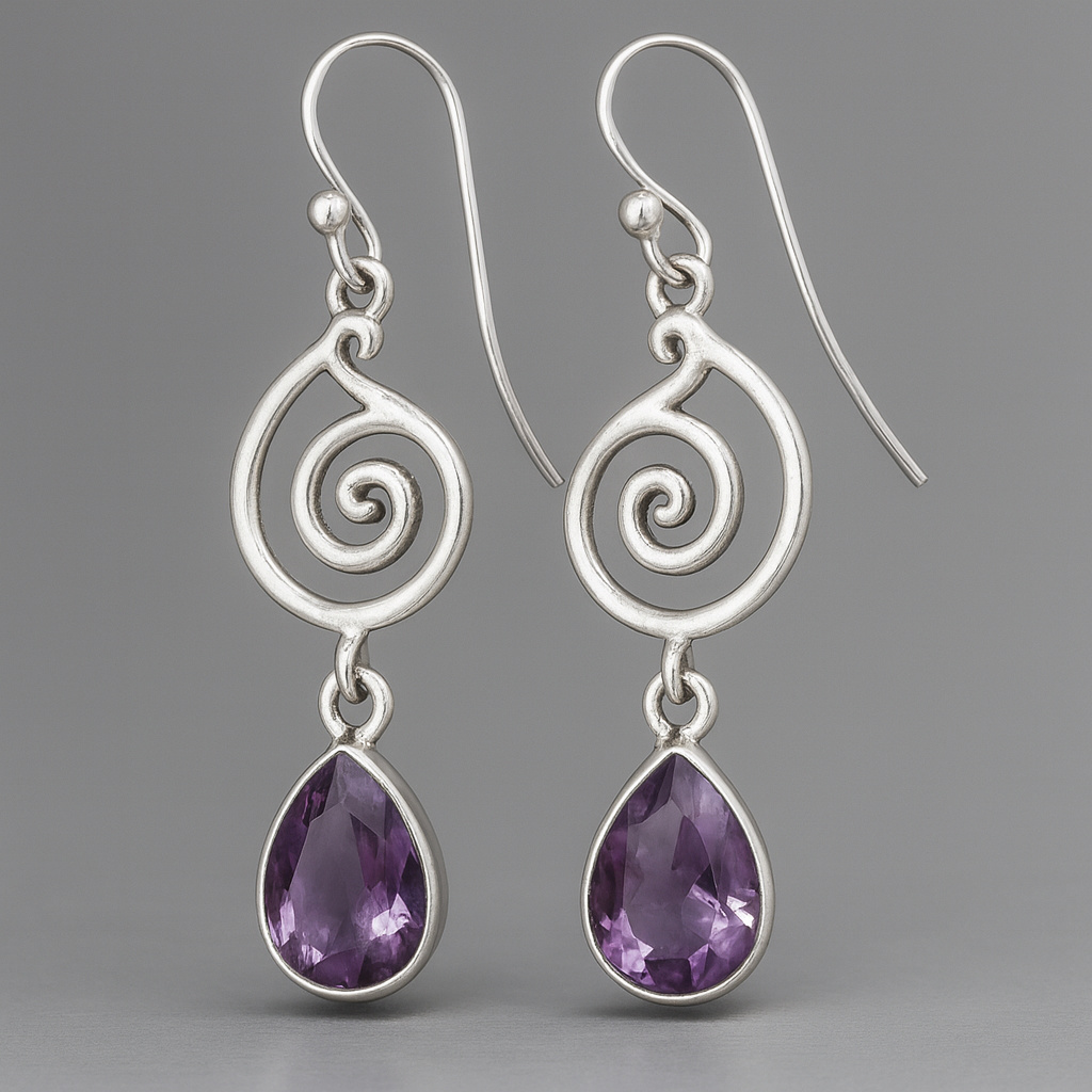 Серьги аметист Бразилия (серебро 925 пр. родир. бел.) огранка