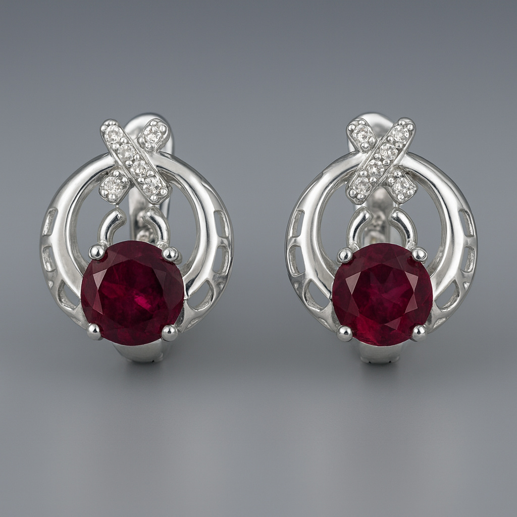 Серьги гранат родолит Индия (серебро 925 пр. родир. бел.) огранка