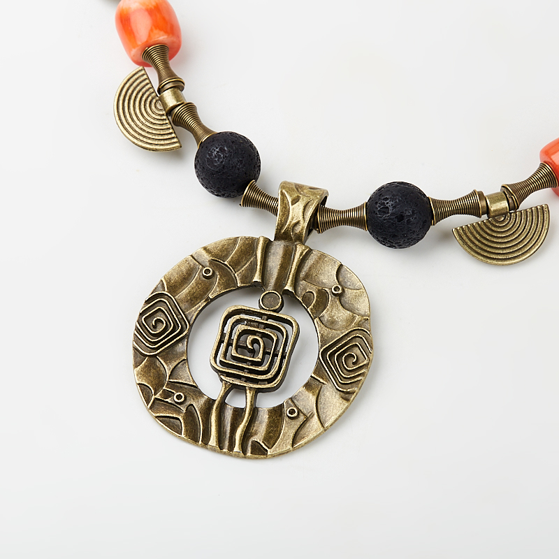 Бусы микс вулканическая лава, коралл (колье) 48 см (+2 см) (биж. сплав)