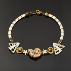 Бусы микс морская раковина, тигрово-соколиный глаз, тигровый глаз (биж. сплав, керамика) (колье) 52 см