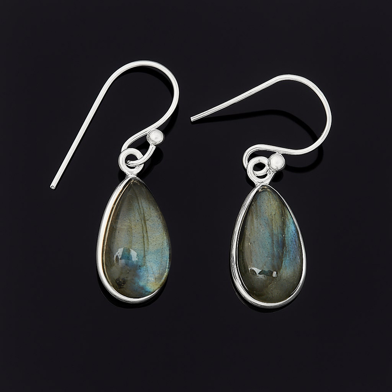 Серьги лабрадор Мадагаскар (серебро 925 пр. родир. бел.)