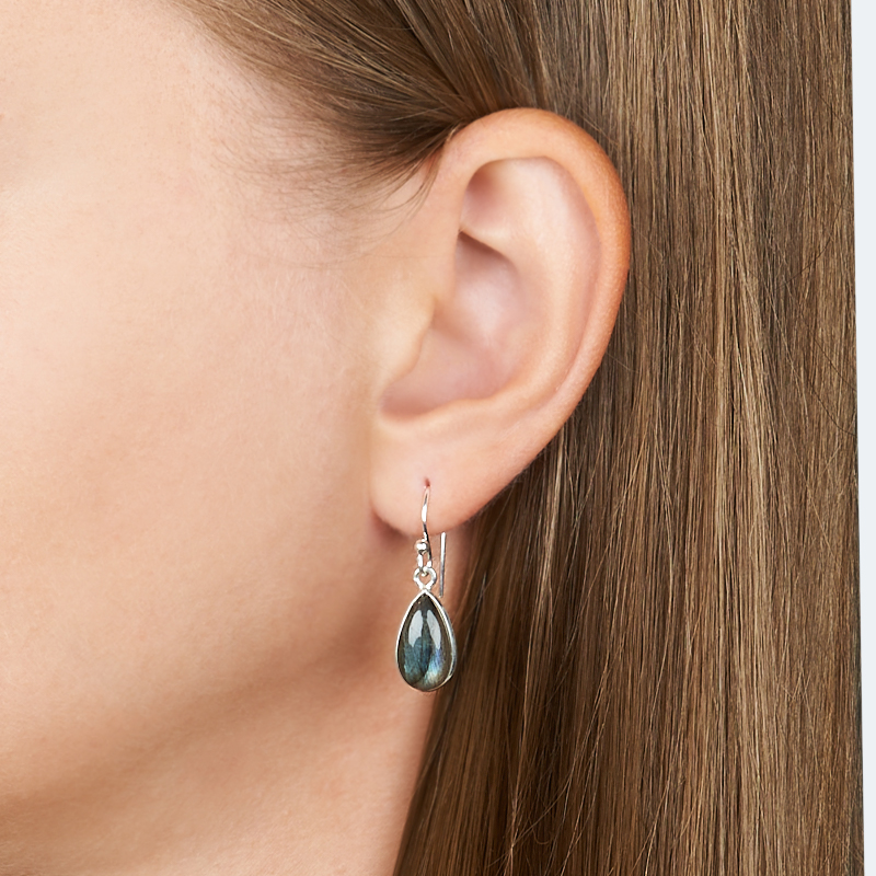 Серьги лабрадор Мадагаскар (серебро 925 пр. родир. бел.)