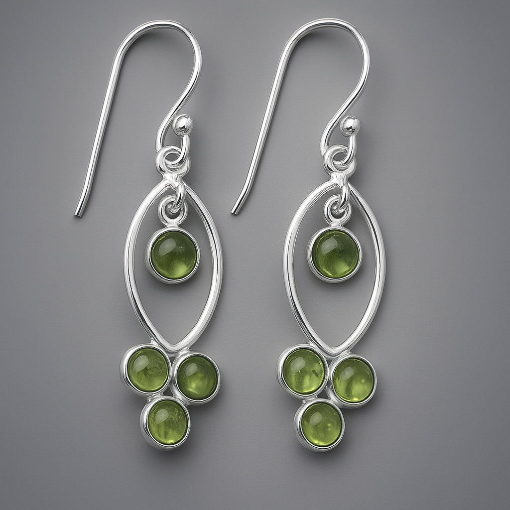 Серьги хризолит США (серебро 925 пр. родир. бел.)