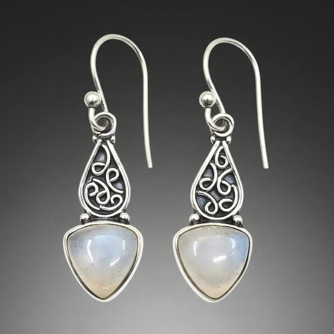 Серьги лунный камень (адуляр) Индия (серебро 925 пр. оксидир.)