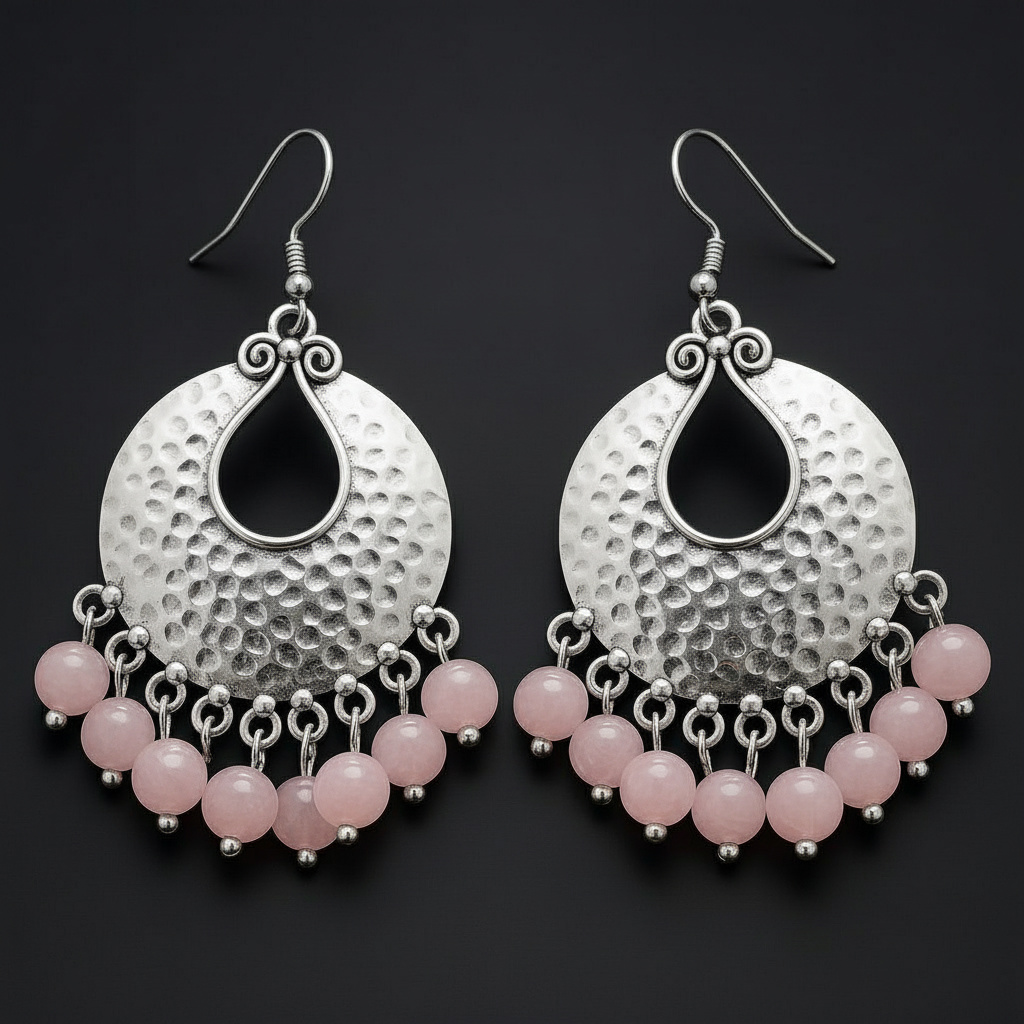 Серьги розовый кварц Мадагаскар (биж. сплав, сталь хир.)