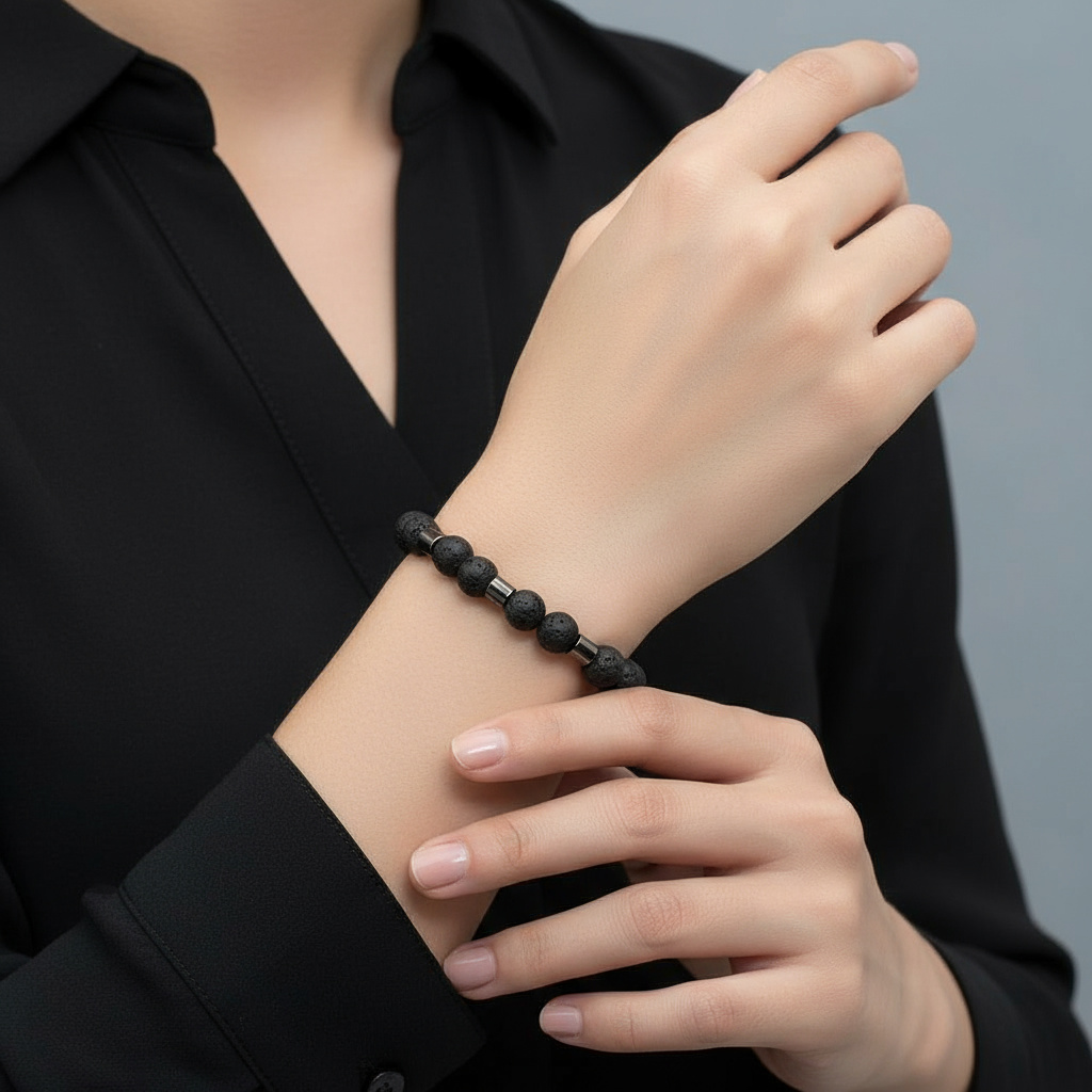 Браслет микс вулканическая лава, гематит 19 см