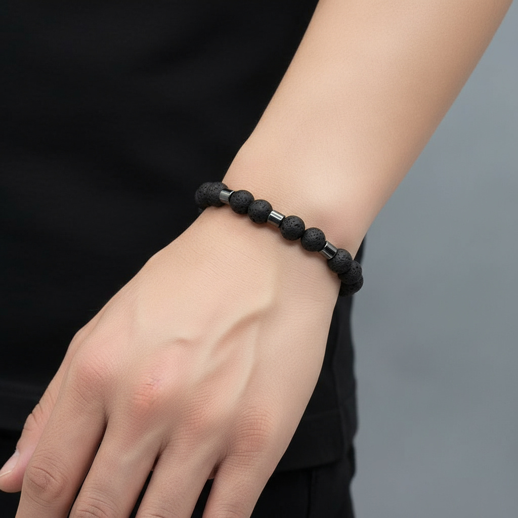 Браслет микс вулканическая лава, гематит 19 см