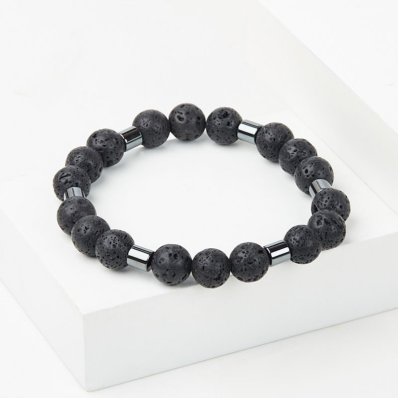 Браслет микс вулканическая лава, гематит 20 см