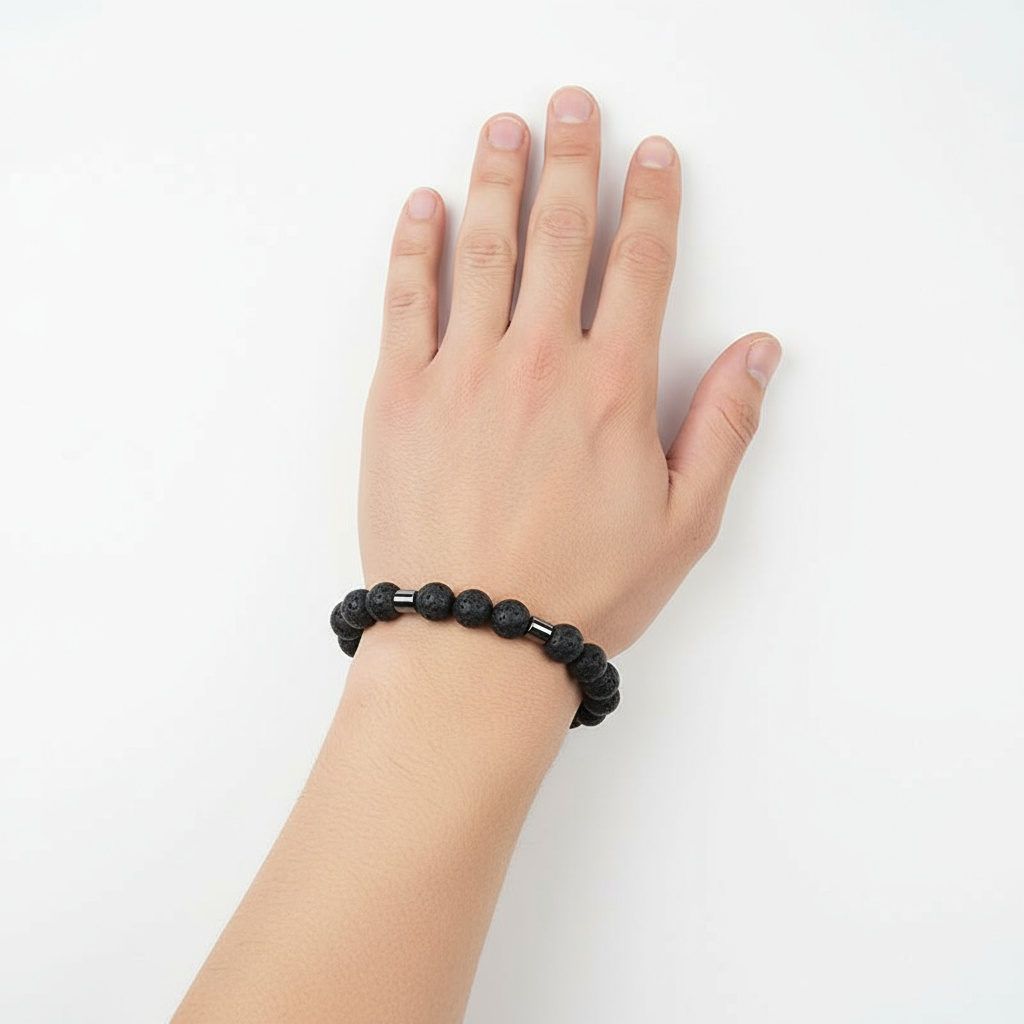 Браслет микс вулканическая лава, гематит 20 см