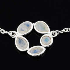 Браслет лунный камень (адуляр) Индия (серебро 925 пр. родир. бел.) огранка 17 см (+2 см)