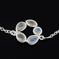 Колье лунный камень (адуляр) Индия (серебро 925 пр. родир. бел.) огранка 44 см (+2 см)