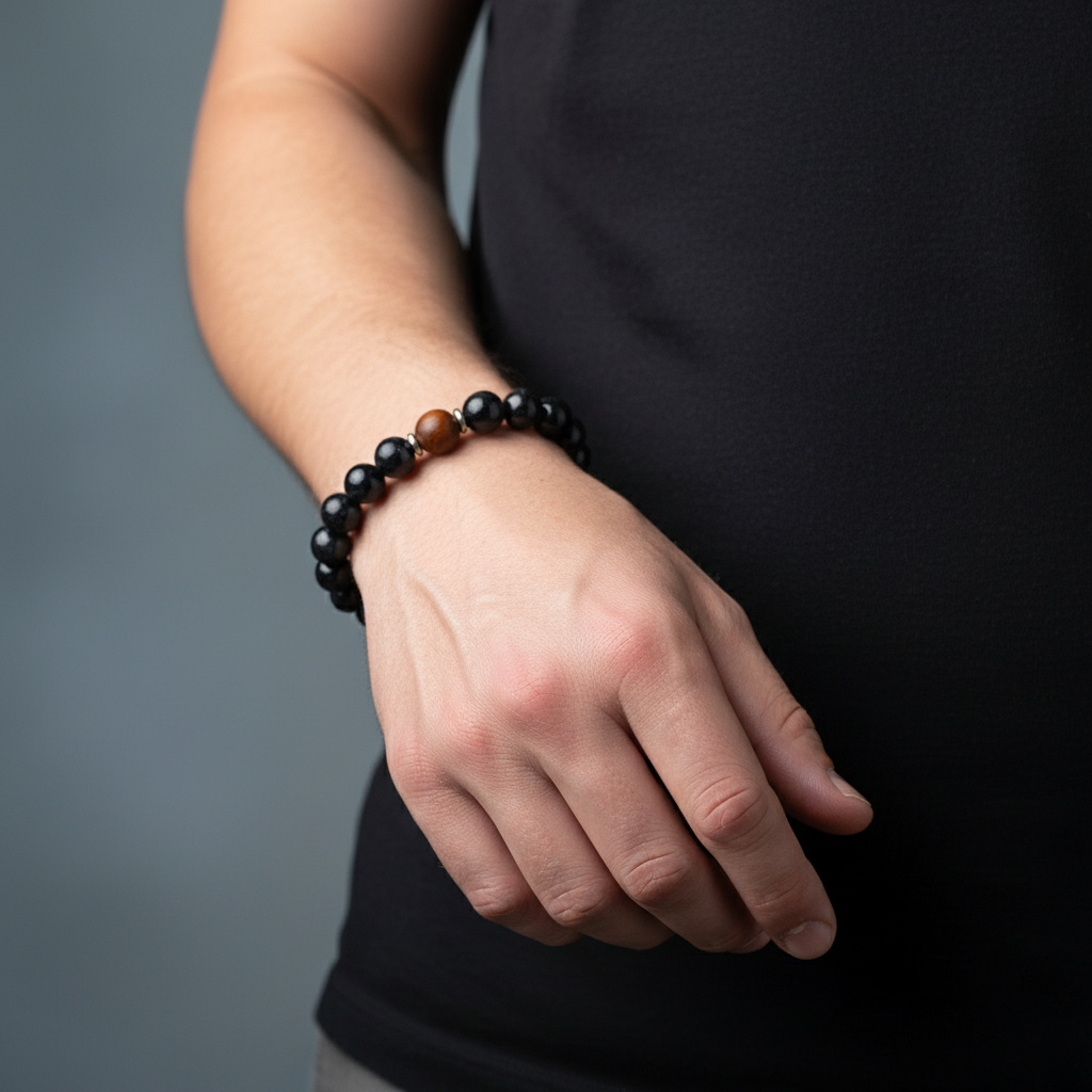 Браслет микс гематит, иолит (кордиерит) (дерево) 19 см