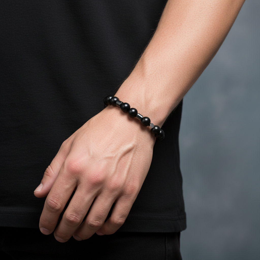 Браслет микс гематит, обсидиан 19 см