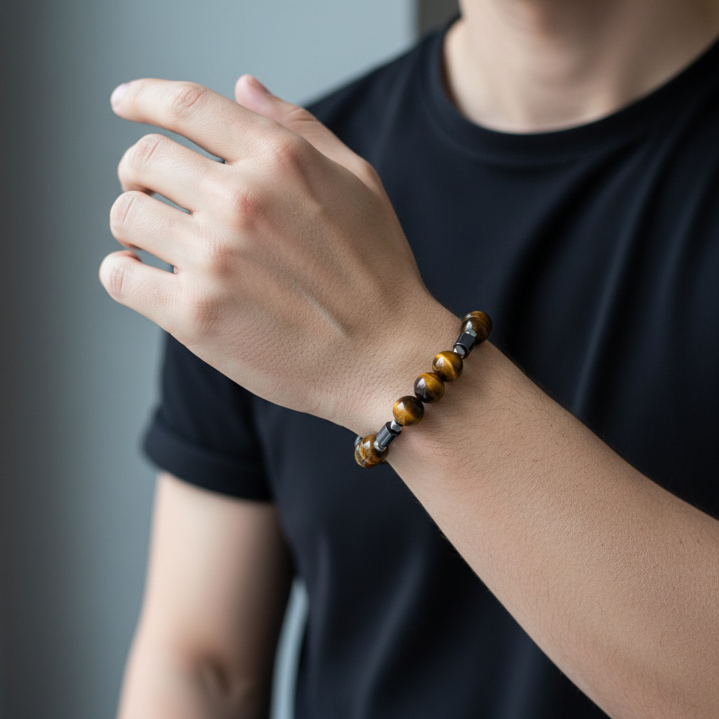 Браслет микс гематит, тигровый глаз 19 см