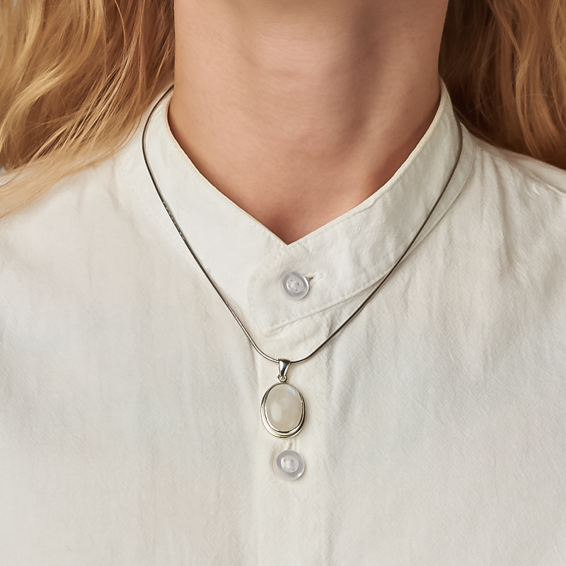 Кулон лунный камень (адуляр) Индия (серебро 925 пр. родир. бел.) овал