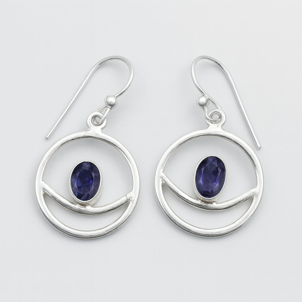 Серьги иолит (кордиерит) Бразилия (серебро 925 пр. родир. бел.) огранка