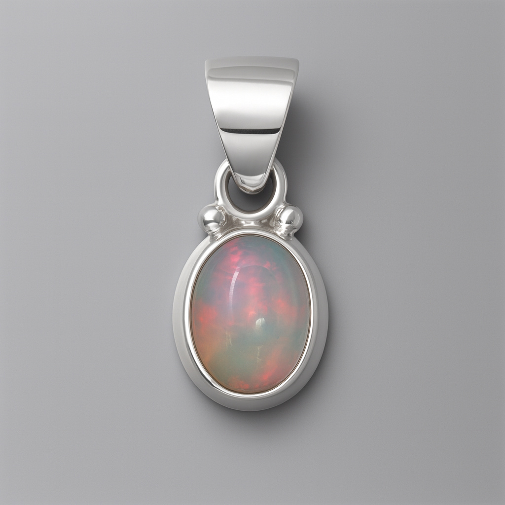 Кулон опал благородный белый Эфиопия (серебро 925 пр. родир. бел.) овал