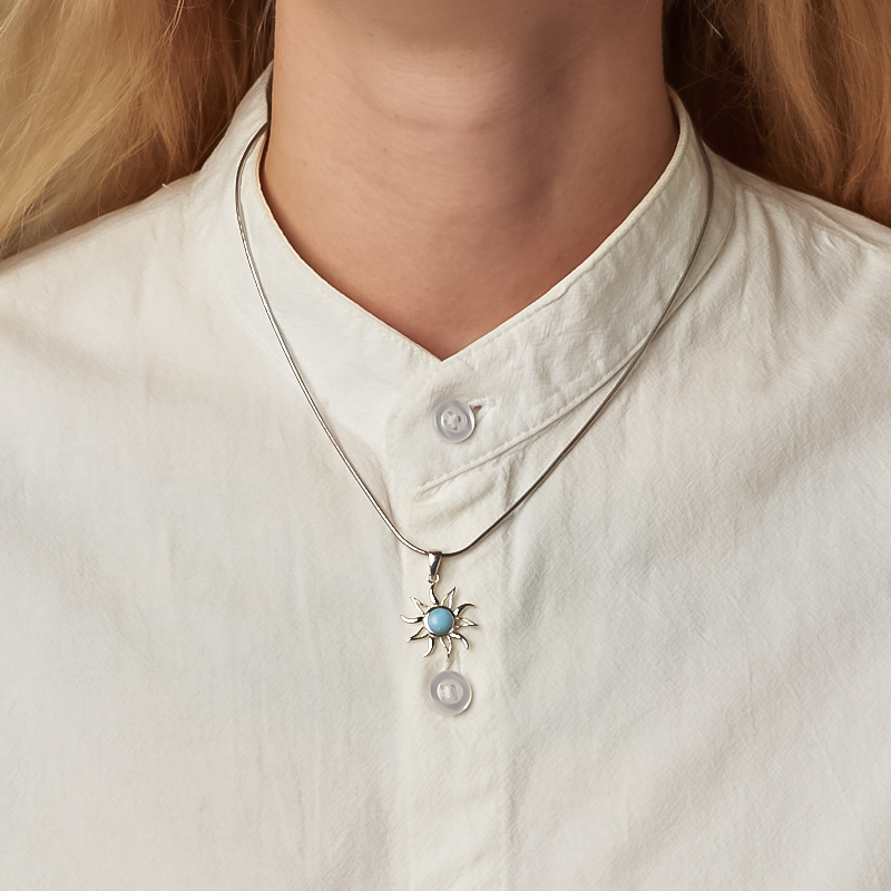 Кулон ларимар Доминиканская Республика (серебро 925 пр. родир. бел.)