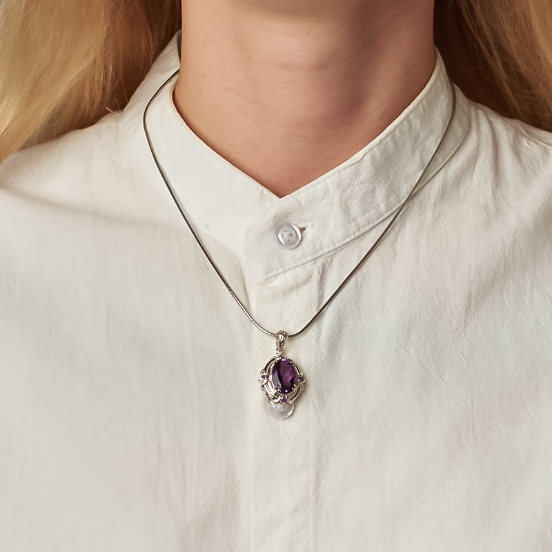 Кулон аметист Бразилия (серебро 925 пр. родир. бел.) огранка