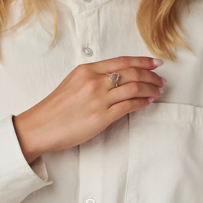 Кольцо горный хрусталь (Херкимерский алмаз) Бразилия (серебро 925 пр. родир. бел.) размер 17,5