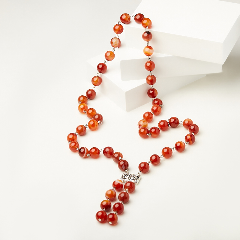 Бусы сердолик Ботсвана (колье) длинные 10 мм 60 см (биж. сплав)