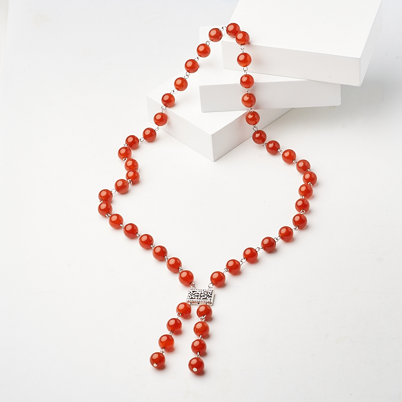 Бусы сердолик Ботсвана (колье) длинные 10 мм 60 см (биж. сплав)