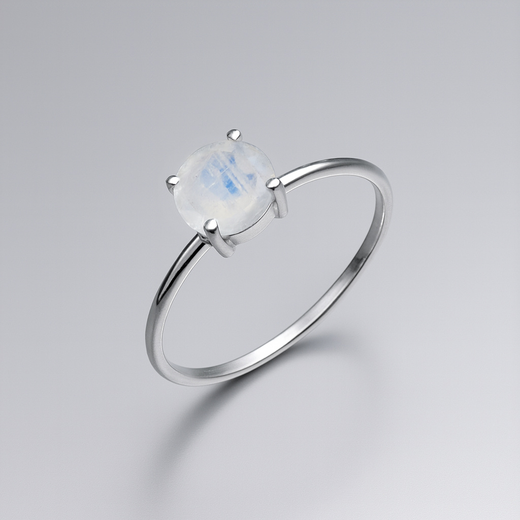 Кольцо лунный камень (адуляр) Индия (серебро 925 пр. родир. бел.) огранка размер 18,5